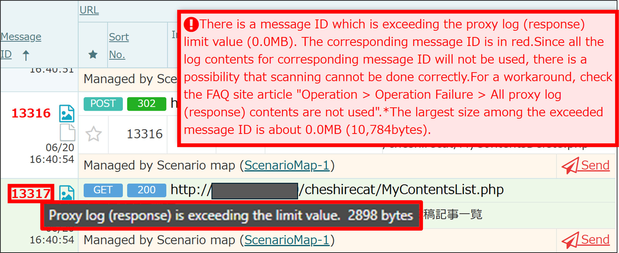 All proxy log (response) contents are not used